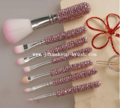 Gem handle makeup brush set pink