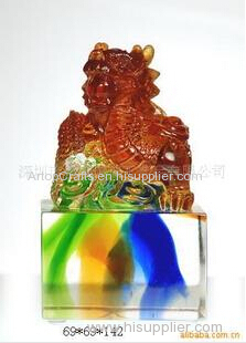 colorful liu li art glass crafts/crystal liu li dragon seal/stamper