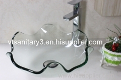 glass basin top with bathroom cabinet corner sink