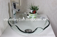 glass basin top with bathroom cabinet corner sink