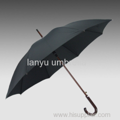 Automatic Open Straight Umbrellas Wooden Shaft and Handle Pongee Fabric Promotional Item Factory