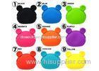 Eco-Friendly Silicone Coin Purse With Round Ears , Black / Blue Color