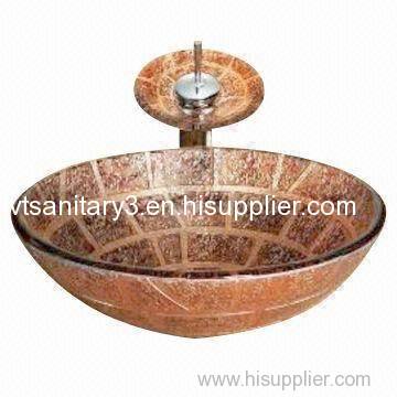 pedestal glass basin with glass mirror washing basin with bathroom faucet