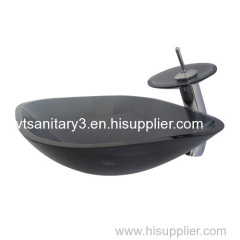 pedestal glass basin with glass mirror washing basin with bathroom faucet