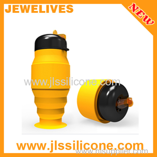 Flexible Fashion Collapsible Silicone Water Bottle with plastic lid for Sport & Travel