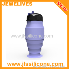 Flexible Fashion Collapsible Silicone Water Bottle with plastic lid for Sport & Travel