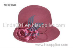 Pink wool felt cloche styel bucket hat with flower