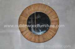 Recycled fir round mirror