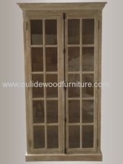 the two-glass door of recycled fir display cabinet