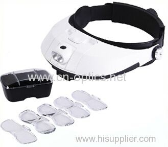 Head magnifier with 2 led light and five lens