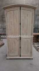 Chinese fir two-doors wardrobe with the top of the arc