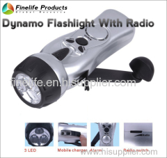 dynamo flashlight with mobile charger radio fm