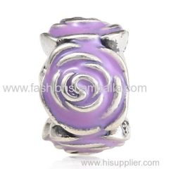 European Style Sterling Silver Rose Garden with Purple Enamel Charm Beads european bracelet jewelry.