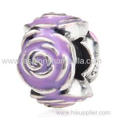 European Style Sterling Silver Rose Garden with Purple Enamel Charm Beads european bracelet jewelry.