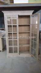 the two-glass door of recycled fir display cabinet