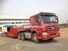 Red HOWO 2 Axles Semi Trailer Trucks , Flat Low Bed Trailer 30 Ton