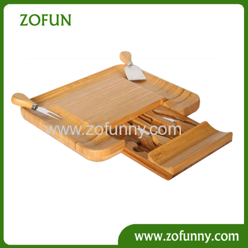 High quality bamboo cheese board with 4pcs knife set