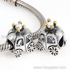 European style sterling silver Gold Plated Royal Carriage with White Pearl Charm Beads