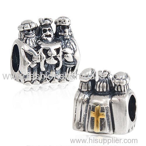 European Style Sterling Silver Gold Plated Cross Three Kings Charm Beads Wholesale