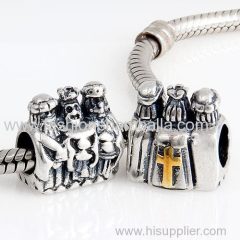 Sterling Silver Gold Plated Cross Three Kings Charm Beads