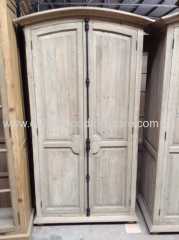 Chinese fir two-doors wardrobe with the top of the arc