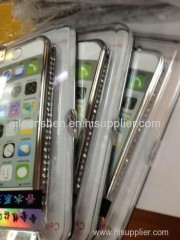 TPU material cell phone case for Iphone4S (diamond cover metal frame yellow color)