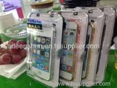 TPU material cell phone case for Iphone4S (diamond cover metal frame red color with packing)