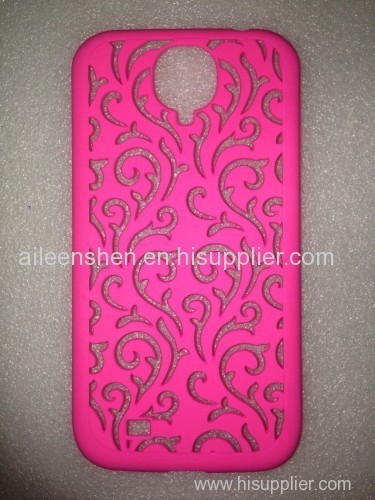 PC material cell phone case for Samsung S4 (smooth surface palace flower style pink color)