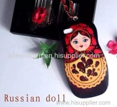 PC material cell phone case for Iphone4S(smooth surface Russia Doll with Chain black color)