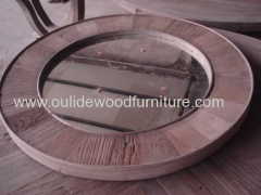 Recycled fir round mirror