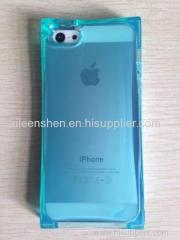 TPU material mobile phone case for Samsung S5(smooth surface ice block shape transparent dark blue color)