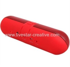Mini Multi Function SD FM Radio Bluetooth Powerful Pill Shape Speaker With Mic FiveStar Red