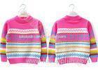 Children christmas pullover sweater for girls jacquard knit multiple color stripes turtle neck