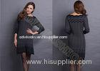 Fashion Narrow Waist Ladies Sweater Dresses with Ruffled Collar Striped for Autumn