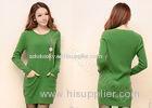 Green Crew Neck Womens Cable Knit Sweaters Long Pullover Dress with Pockets