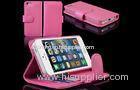 Pink Mobile Phone Shells , iPhone 5S Leather Wallet Cell Phone Case