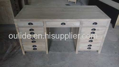 157*71*78 cm old fir writing desk with 9 drawers