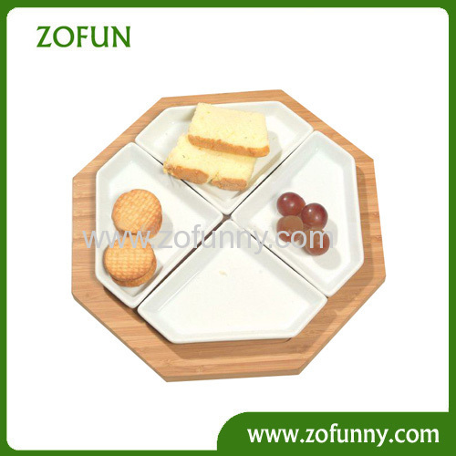 Bamboo Serving Tray with ceramic plate