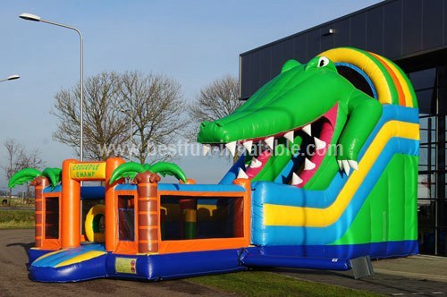 Amusing giant inflatable crocodile slide