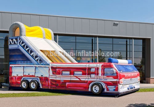 Giant inflatable jumping fire truck slide combo