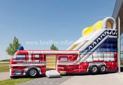 Giant inflatable jumping fire truck slide combo