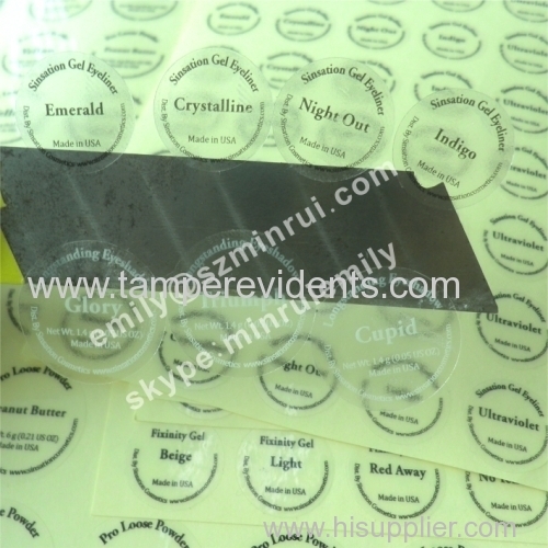 cosmetics transparent clear PET vinyl stickers