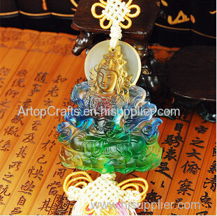 liu li car crystal ornaments------colered glaze green tara