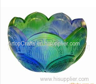 crystal colored glaze lotus seat----- liu li art glass craft