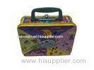 Colorful Painted Metal Tin Lunch Box With Cover / Square Hinge Box , 0.23mm Tinplate