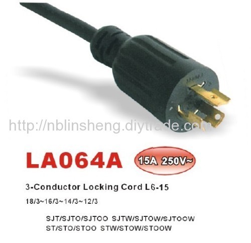 NEMA L6-15P Locking Power Supply Cord