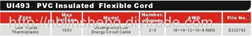 UL 1439 Low Cords Thermoplastic / Underground Low Energy Circuit Cable