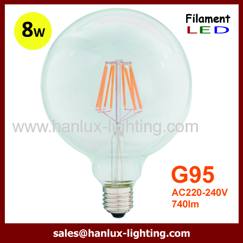 8W E27 G95 LED filament bulbs