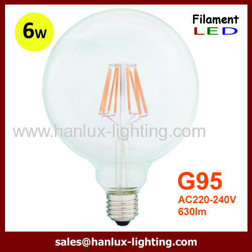 E27 6W G95 LED filament bulbs