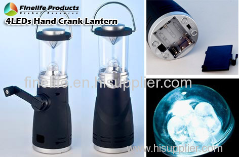 4 Led mini outdoor plastic solar & hand crank camping lantern